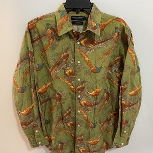 Men’s Daniel Cremieux Pheasant Themed Button-up Long Sleeve Shirt, Medium